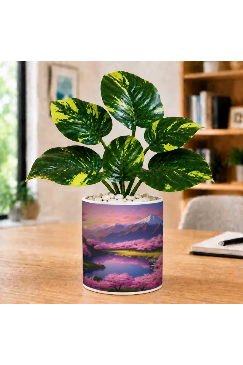 Artificial Tree Ceramic Photo Pot With White Stones 3x4 Inch (F166005)