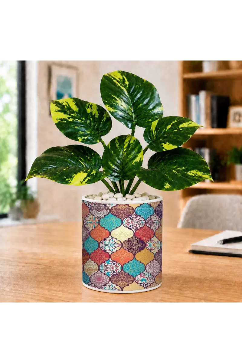 Artificial Tree Ceramic Photo Pot With White Stones 3x4 Inch (F166008)