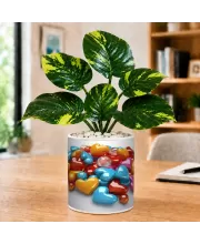 Artificial Tree Ceramic Photo Pot With White Stones 3x4 Inch (F166010)