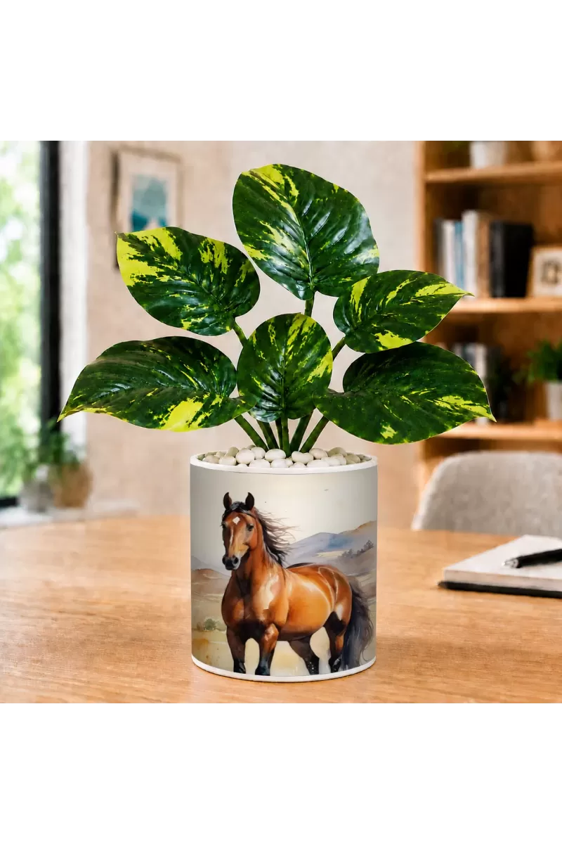Artificial Tree Ceramic Photo Pot With White Stones 3x4 Inch (F166017)