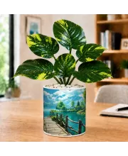 Artificial Tree Ceramic Photo Pot With White Stones 3x4 Inch (F166019)