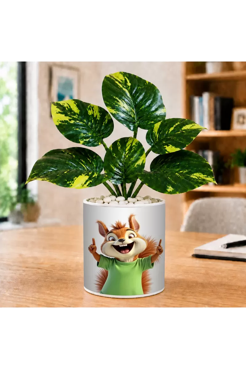 Artificial Tree Ceramic Photo Pot With White Stones 3x4 Inch (F166020)