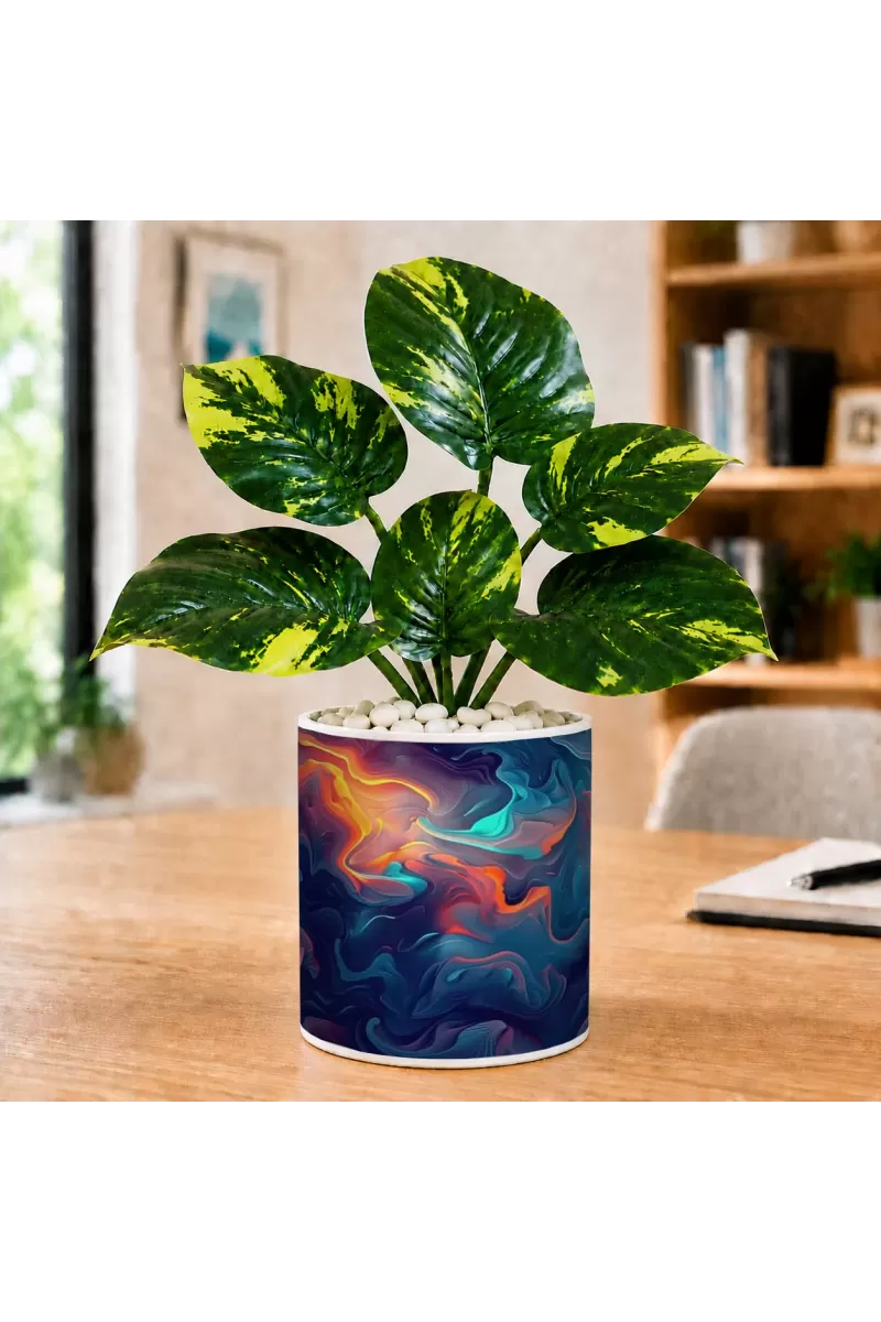 Artificial Tree Ceramic Photo Pot With White Stones 3x4 Inch (F166023)