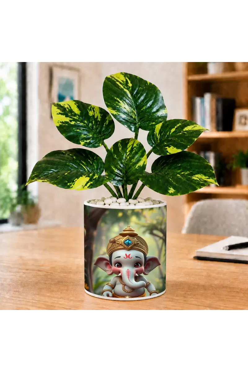 Artificial Tree Ceramic Photo Pot With White Stones 3x4 Inch (F166024)