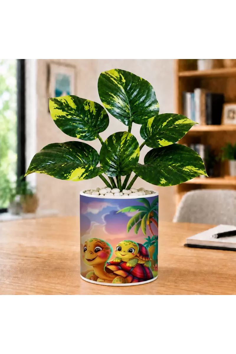 Artificial Tree Ceramic Photo Pot With White Stones 3x4 Inch (F166025)