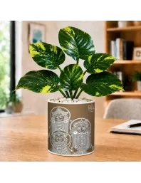 Artificial Tree Ceramic Photo Pot With White Stones 3x4 Inch (F166026)