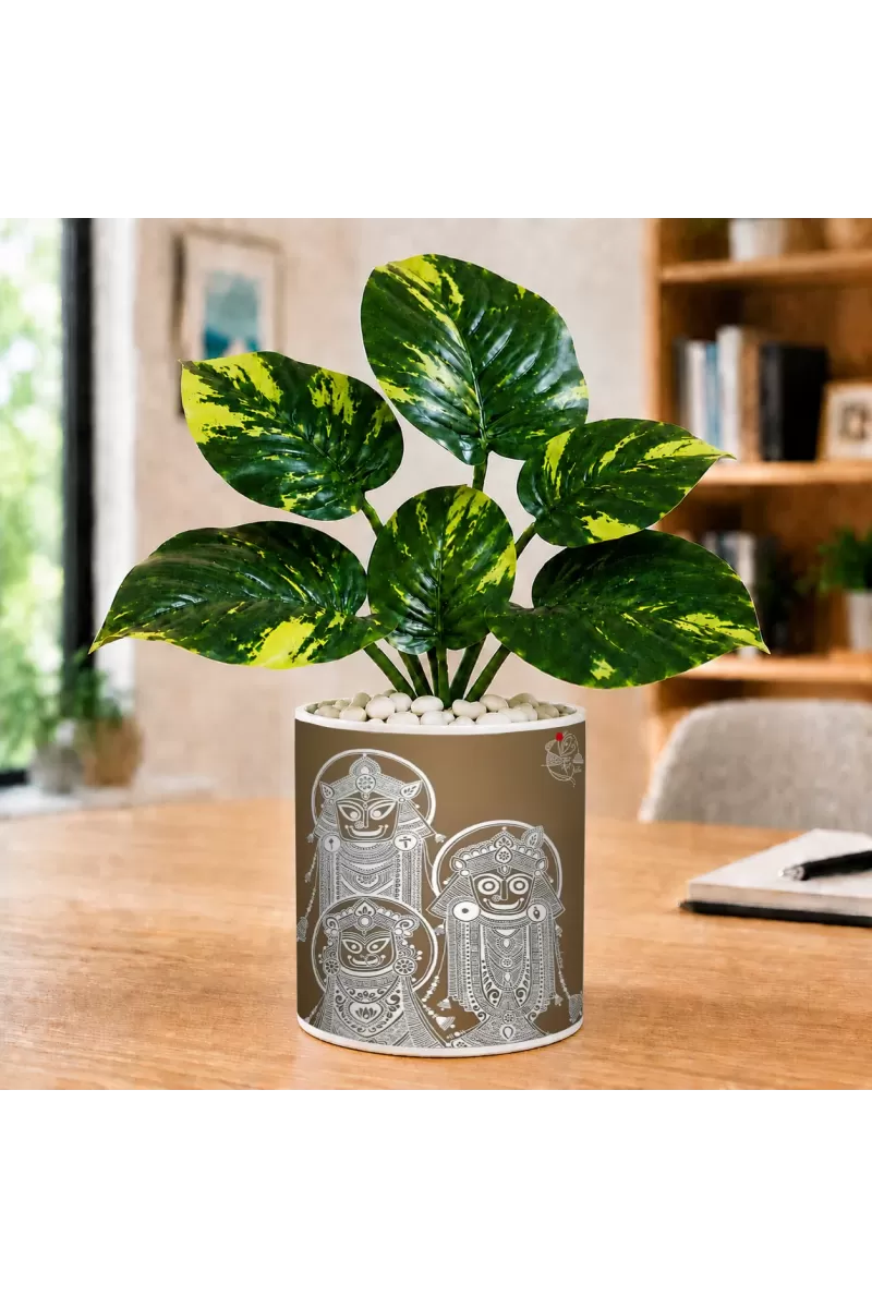 Artificial Tree Ceramic Photo Pot With White Stones 3x4 Inch (F166026)