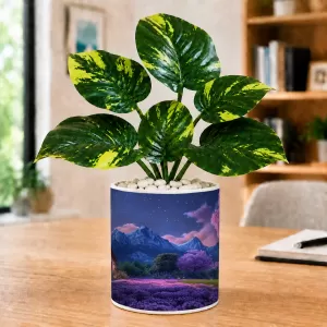 Artificial Tree Ceramic Photo Pot With White Stones 3x4 Inch (F166027)