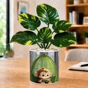 Artificial Tree Ceramic Photo Pot With White Stones 3x4 Inch (F166029)