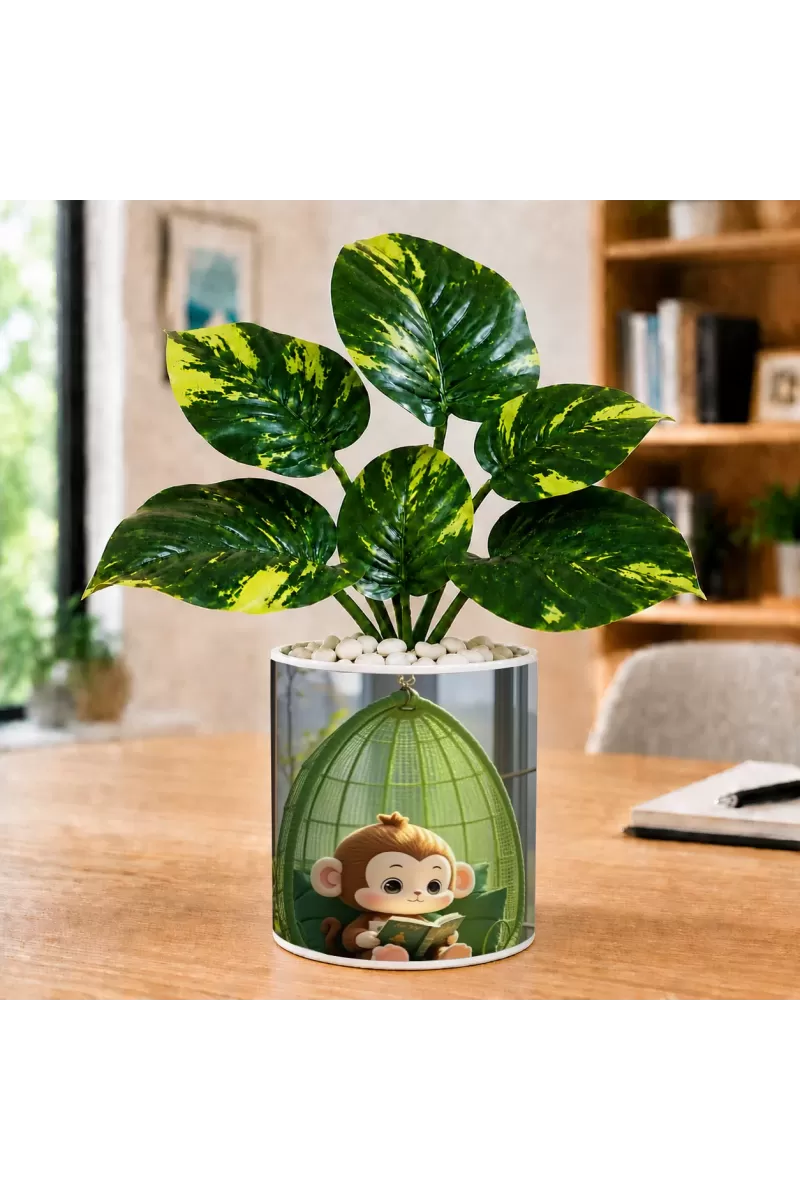 Artificial Tree Ceramic Photo Pot With White Stones 3x4 Inch (F166029)