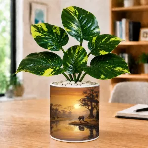 Artificial Tree Ceramic Photo Pot With White Stones 3x4 Inch (F166030)