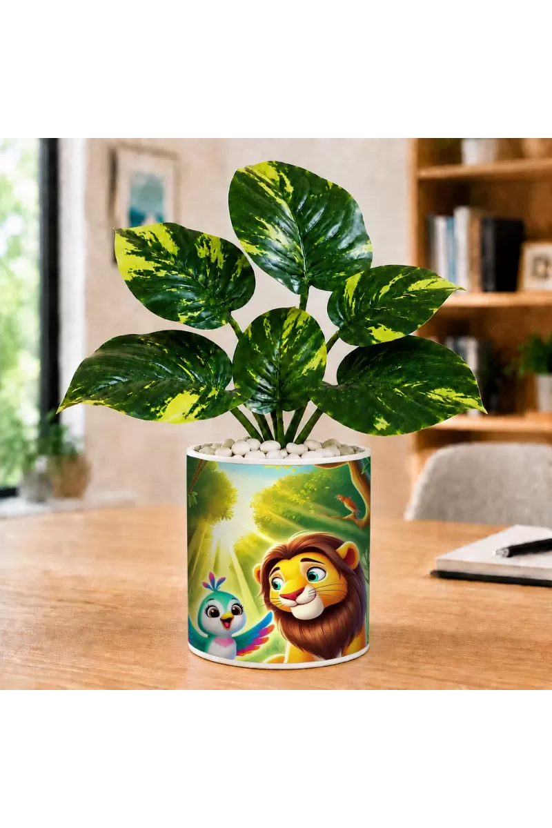 Artificial Tree Ceramic Photo Pot With White Stones 3x4 Inch (F166033)