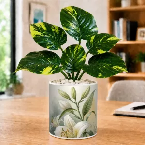 Artificial Tree Ceramic Photo Pot With White Stones 3x4 Inch (F166037)