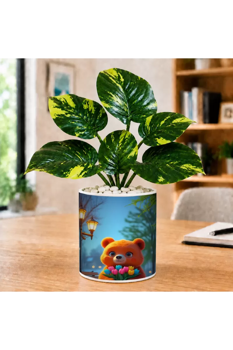 Artificial Tree Ceramic Photo Pot With White Stones 3x4 Inch (F166044)