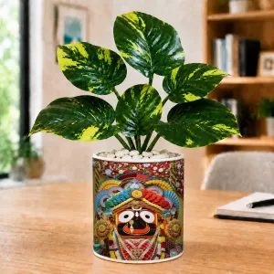 Artificial Tree Ceramic Photo Pot With White Stones 3x4 Inch (F166045)