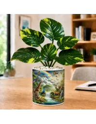 Artificial Tree Ceramic Photo Pot With White Stones 3x4 Inch (F166046)