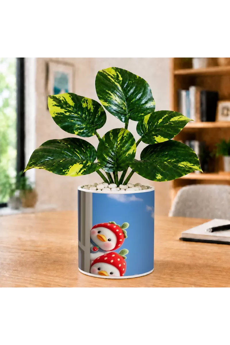 Artificial Tree Ceramic Photo Pot With White Stones 3x4 Inch (F166048)