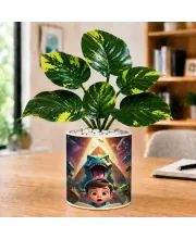 Artificial Tree Ceramic Photo Pot With White Stones 3x4 Inch (F166050)