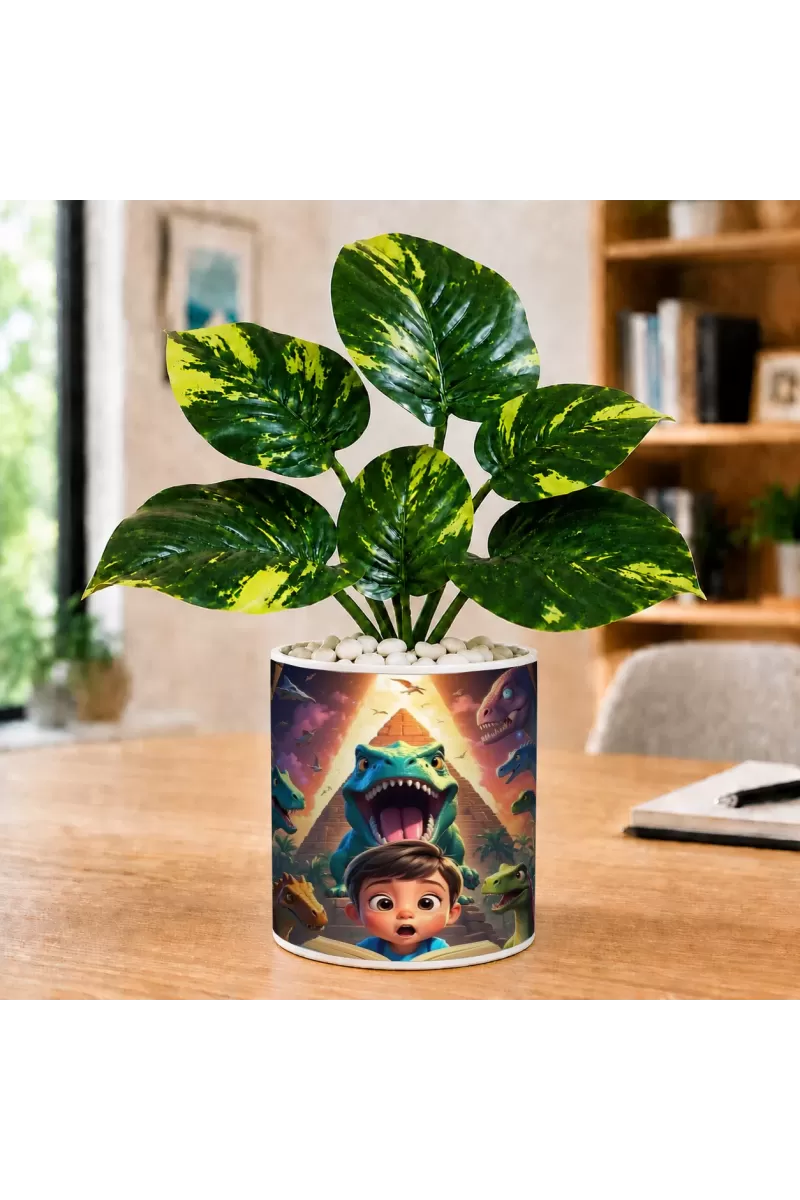 Artificial Tree Ceramic Photo Pot With White Stones 3x4 Inch (F166050)
