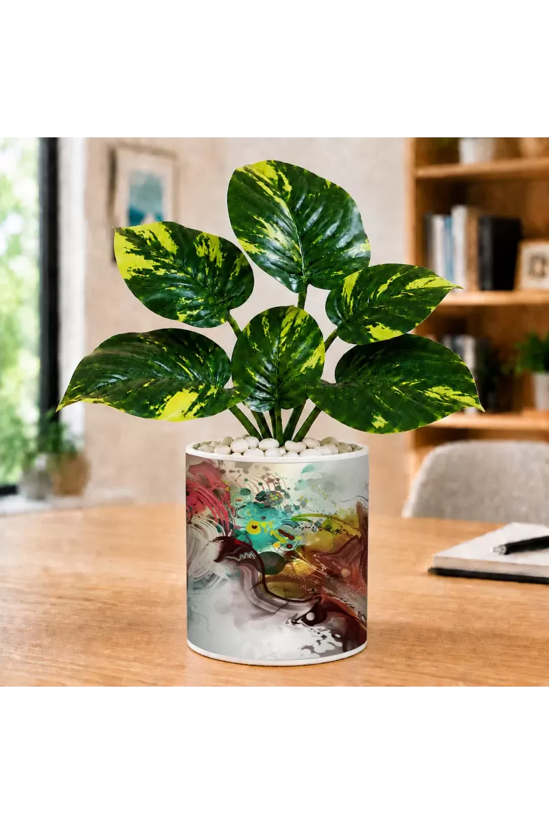Artificial Tree Ceramic Photo Pot With White Stones 3x4 Inch (F166051)