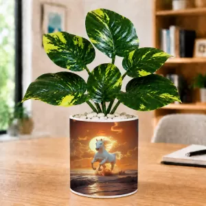 Artificial Tree Ceramic Photo Pot With White Stones 3x4 Inch (F166052)