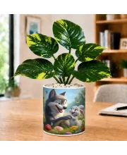 Artificial Tree Ceramic Photo Pot With White Stones 3x4 Inch (F166053)