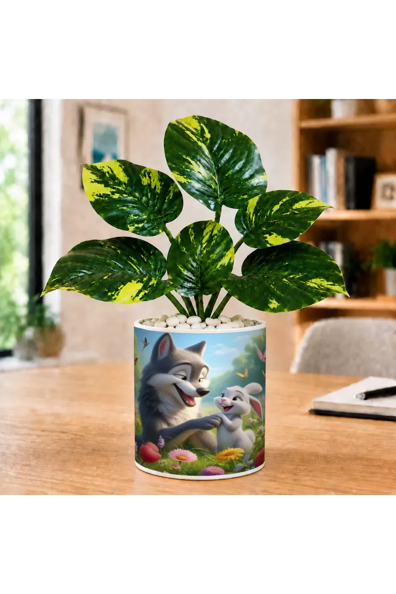 Artificial Tree Ceramic Photo Pot With White Stones 3x4 Inch (F166053)