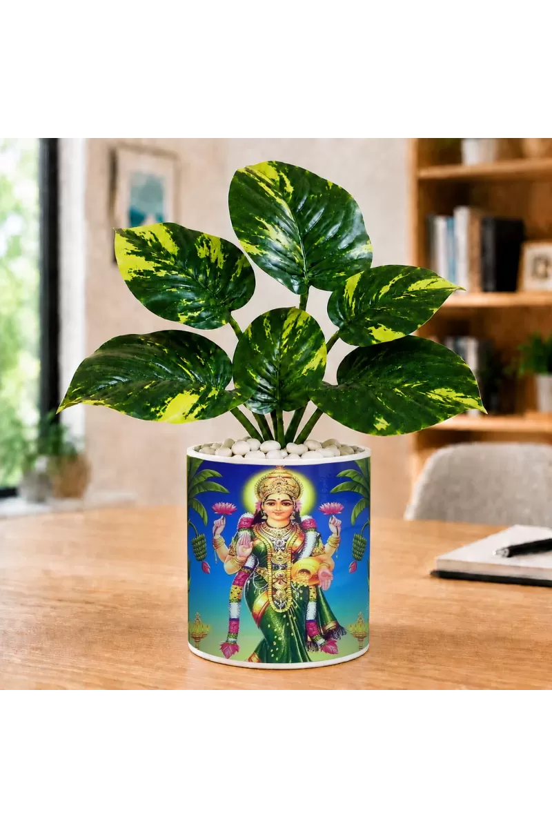Artificial Tree Ceramic Photo Pot With White Stones 3x4 Inch (F166055)