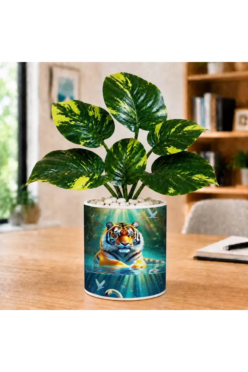 Artificial Tree Ceramic Photo Pot With White Stones 3x4 Inch (F166056)