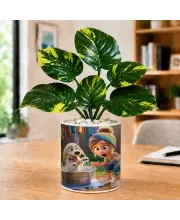 Artificial Tree Ceramic Photo Pot With White Stones 3x4 Inch (F166057)