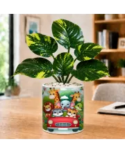 Artificial Tree Ceramic Photo Pot With White Stones 3x4 Inch (F166059)