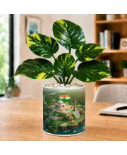 Artificial Tree Ceramic Photo Pot With White Stones 3x4 Inch (F166061)