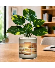 Artificial Tree Ceramic Photo Pot With White Stones 3x4 Inch (F166062)