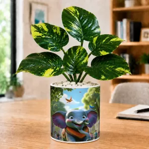 Artificial Tree Ceramic Photo Pot With White Stones 3x4 Inch (F166063)