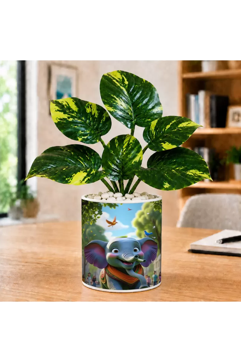 Artificial Tree Ceramic Photo Pot With White Stones 3x4 Inch (F166063)