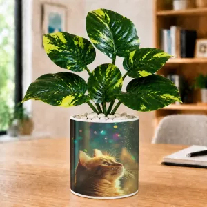 Artificial Tree Ceramic Photo Pot With White Stones 3x4 Inch (F166064)