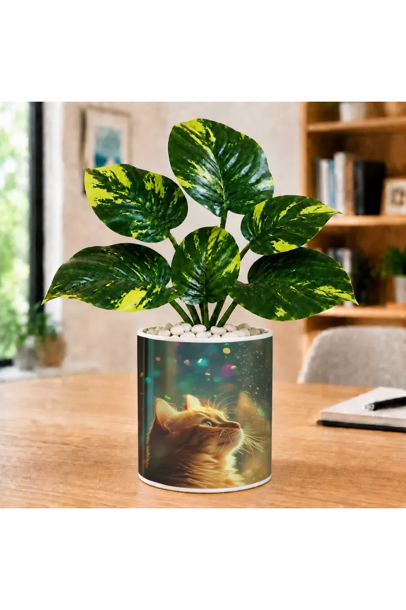 Artificial Tree Ceramic Photo Pot With White Stones 3x4 Inch (F166064)