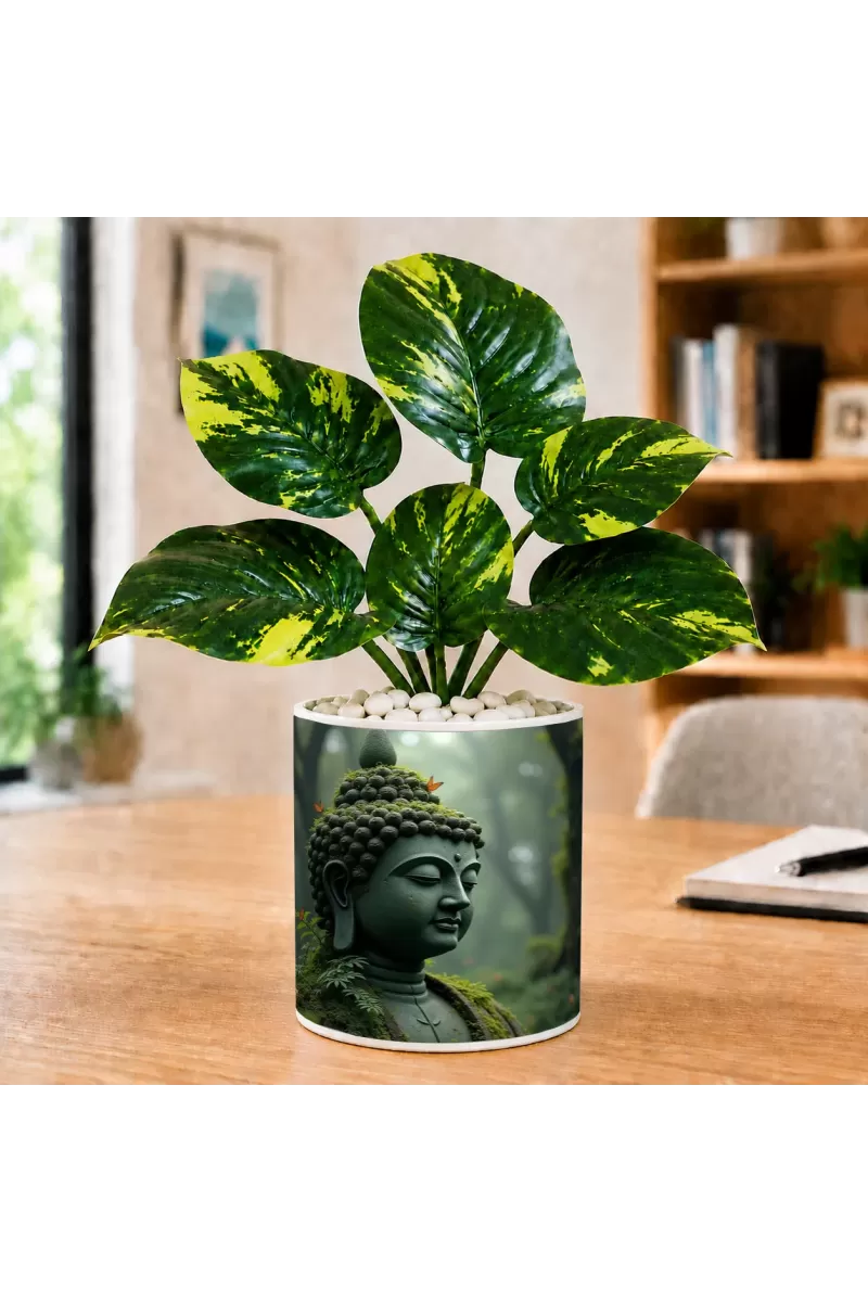 Artificial Tree Ceramic Photo Pot With White Stones 3x4 Inch (F166067)