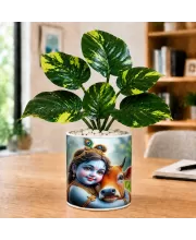 Artificial Tree Ceramic Photo Pot With White Stones 3x4 Inch (F166070)