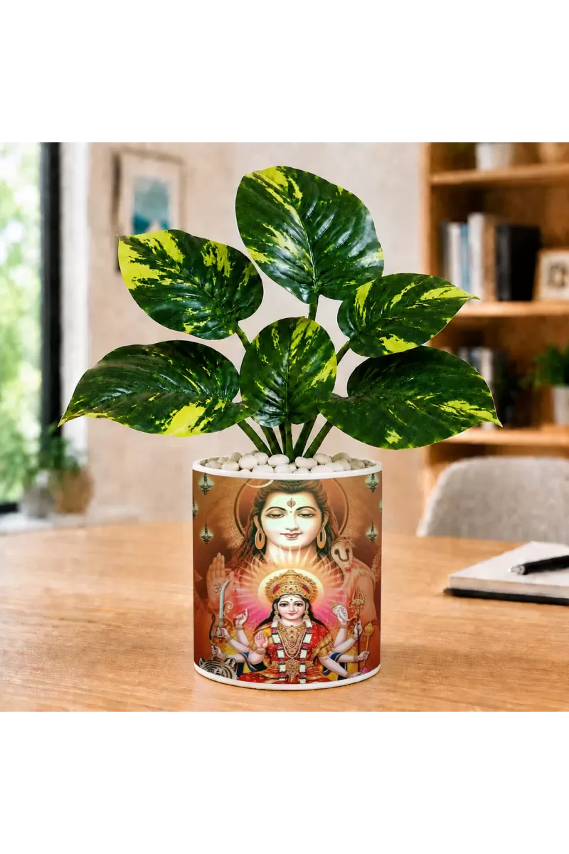 Artificial Tree Ceramic Photo Pot With White Stones 3x4 Inch (F166072)