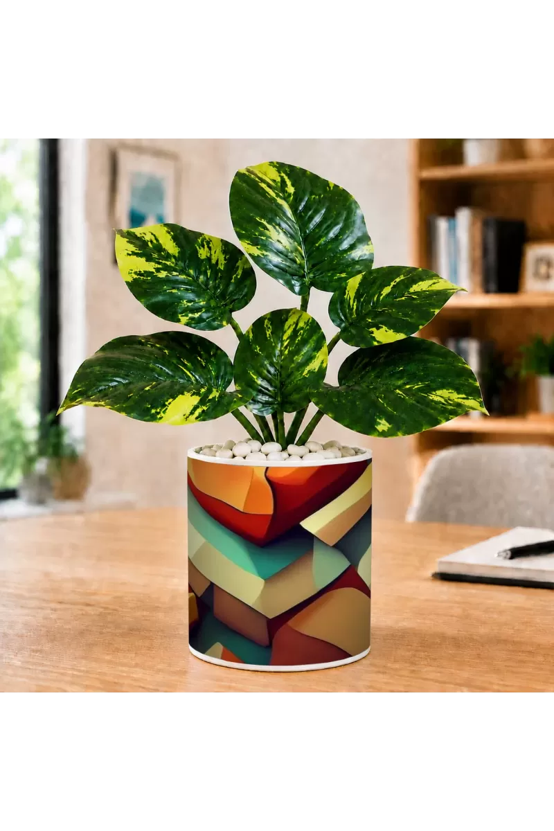 Artificial Tree Ceramic Photo Pot With White Stones 3x4 Inch (F166074)