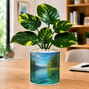 Artificial Tree Ceramic Photo Pot With White Stones 3x4 Inch (F166075)