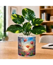 Artificial Tree Ceramic Photo Pot With White Stones 3x4 Inch (F166077)