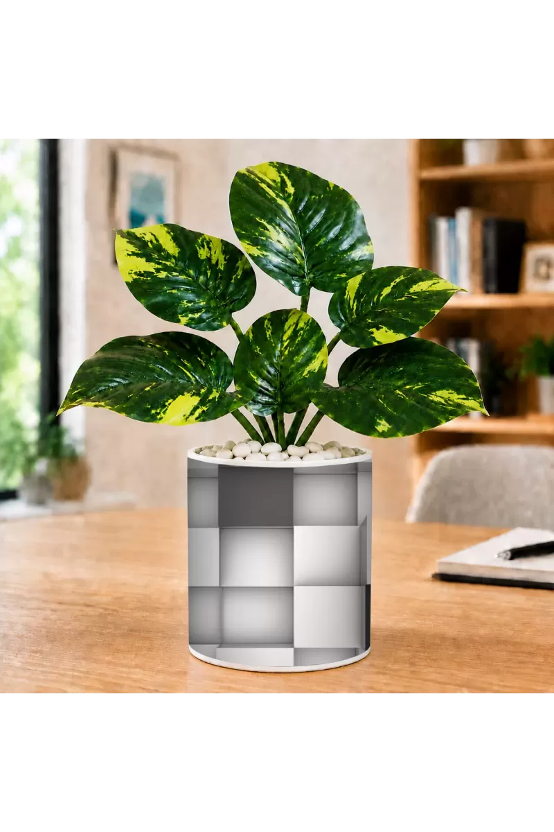 Artificial Tree Ceramic Photo Pot With White Stones 3x4 Inch (F166081)