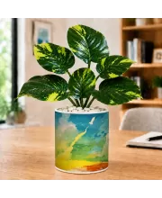 Artificial Tree Ceramic Photo Pot With White Stones 3x4 Inch (F166082)
