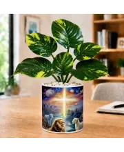 Artificial Tree Ceramic Photo Pot With White Stones 3x4 Inch (F166086)