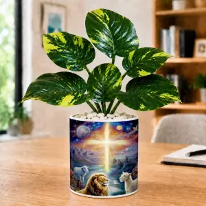 Artificial Tree Ceramic Photo Pot With White Stones 3x4 Inch (F166086)
