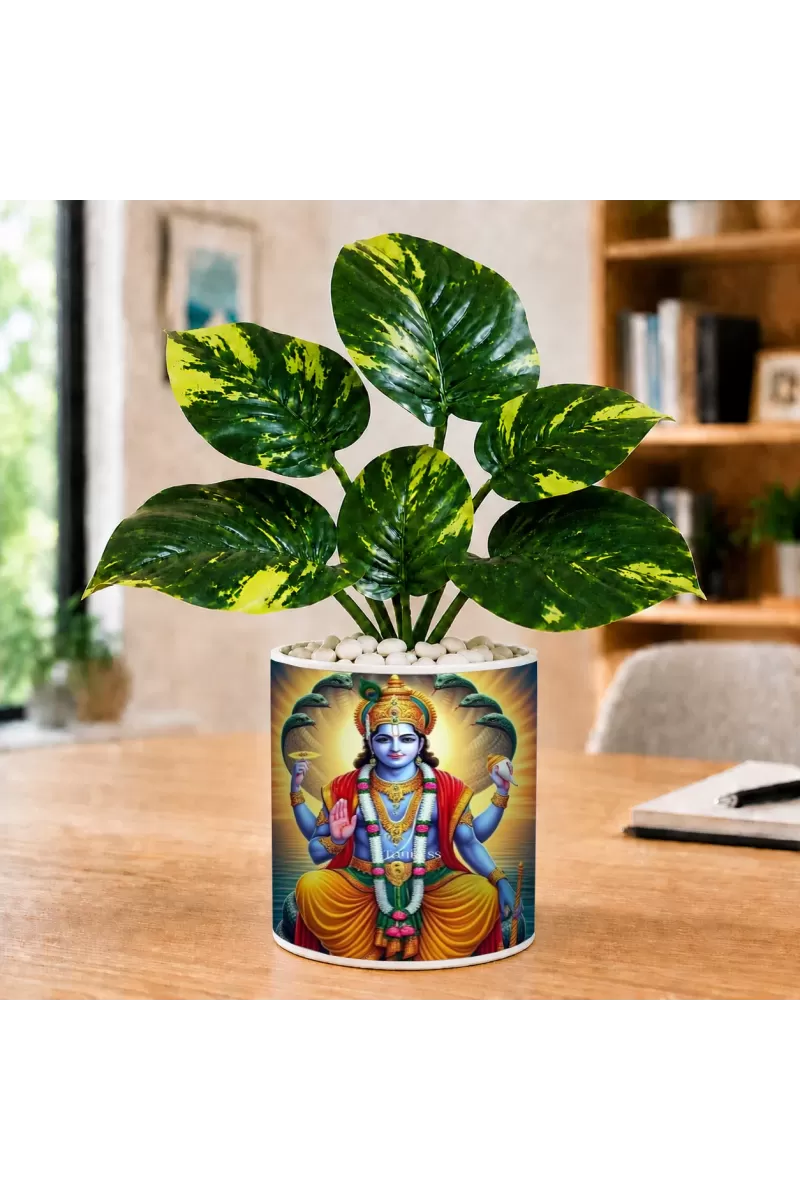 Artificial Tree Ceramic Photo Pot With White Stones 3x4 Inch (F166087)