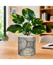 Artificial Tree Ceramic Photo Pot With White Stones 3x4 Inch (F166088)