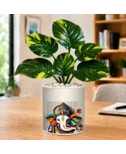 Artificial Tree Ceramic Photo Pot With White Stones 3x4 Inch (F166089)